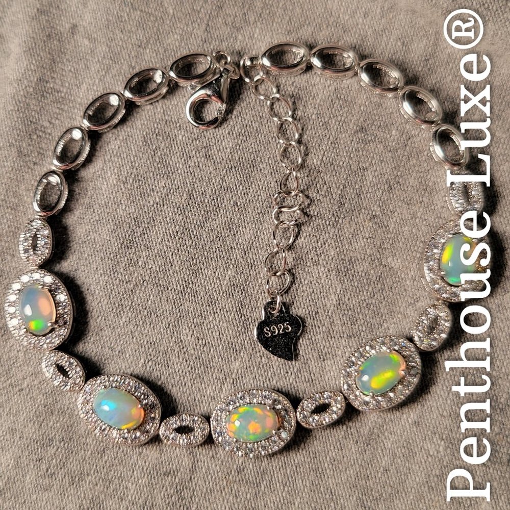 REAL Natural Opal Oval 925 Sterling Silver Bracelet - Picture 3 of 7